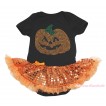 Halloween Black Baby Bodysuit Bling Orange Sequins Pettiskirt & Sparkle Rhinestone Orange Pumpkin Print JS4627